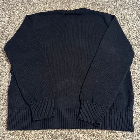 Y2K Vintage Argyle Cardigan NorthCrest L Purple Black Cotton GUC Preppy Academia - Picture 8 of 8